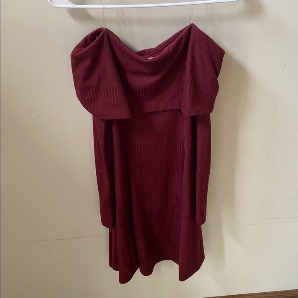Off shoulder fold over sweater dress